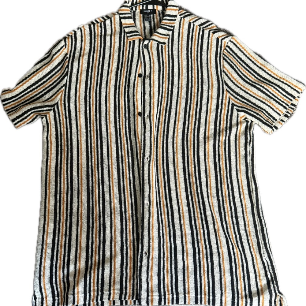 Forever 21 Black and Tan Striped Button Down Shirt